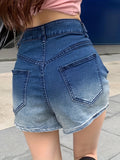 ZllKl  Women's Gradient Ombre Color Denim Shorts, Casual, High-Waisted, Single-breasted Button Design, Fashion Streetwear Hot Pants, Summer Jean Shorts