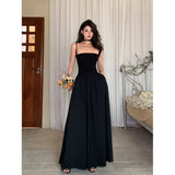 Zllkl Jaidee Solid Color Black Two Piece Spaghetti Strap Bandeau Sleeveless Slim A-Line Long Flowing Midi Dress