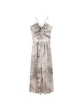 Zllkl Kila Tie-Dye & Solid Color Slip Backless V-Neck Sleeveless Long Flowing A-Line Maxi Dress