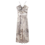 Zllkl Kila Tie-Dye & Solid Color Slip Backless V-Neck Sleeveless Long Flowing A-Line Maxi Dress