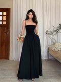 Zllkl Jaidee Solid Color Black Two Piece Spaghetti Strap Bandeau Sleeveless Slim A-Line Long Flowing Midi Dress