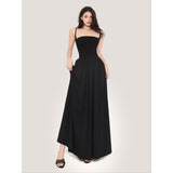 Zllkl Jaidee Solid Color Black Two Piece Spaghetti Strap Bandeau Sleeveless Slim A-Line Long Flowing Midi Dress