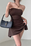 Zllkl Mona Solid Color Backless Slim Pleated Bandeau Hip Wrapped Sleeveless Mini Dress