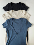 Zllkl Wiona Solid Color Minimalist Casual V-Neck Slim Short Sleeve Mini Dress