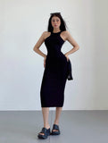 Zllkl Kim Solid Color Halter Neck Sleeveless Slim Long Dress