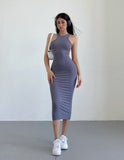 Zllkl Kim Solid Color Halter Neck Sleeveless Slim Long Dress