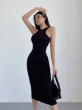 Zllkl Kim Solid Color Halter Neck Sleeveless Slim Long Dress