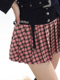 Zllkl Kianna Retro College Style Off-the-Shoulder Panels Waist Belt Plaid Pleated Mini Dress