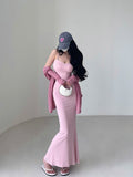 Zllkl Henna Solid Color Pink Spaghetti Straps Slim Fishtail Long Dress