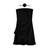 Zllkl Jessica Solid Color Sleeveless Bandeau Ruffle Neck Rose Tie Slim Mini Dress