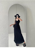 Zllkl Nia Solid Color U-Neck Cinched Waist Wide Strap Halter Slim Long Midi Dress