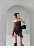 Zllkl Mona Solid Color Backless Slim Pleated Bandeau Hip Wrapped Sleeveless Mini Dress